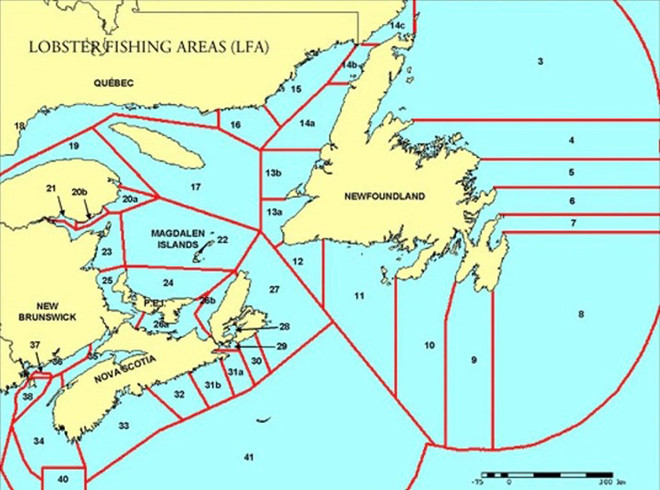 Bản đồ qui định 45 ngư trường được đánh bắt tôm hùm 
